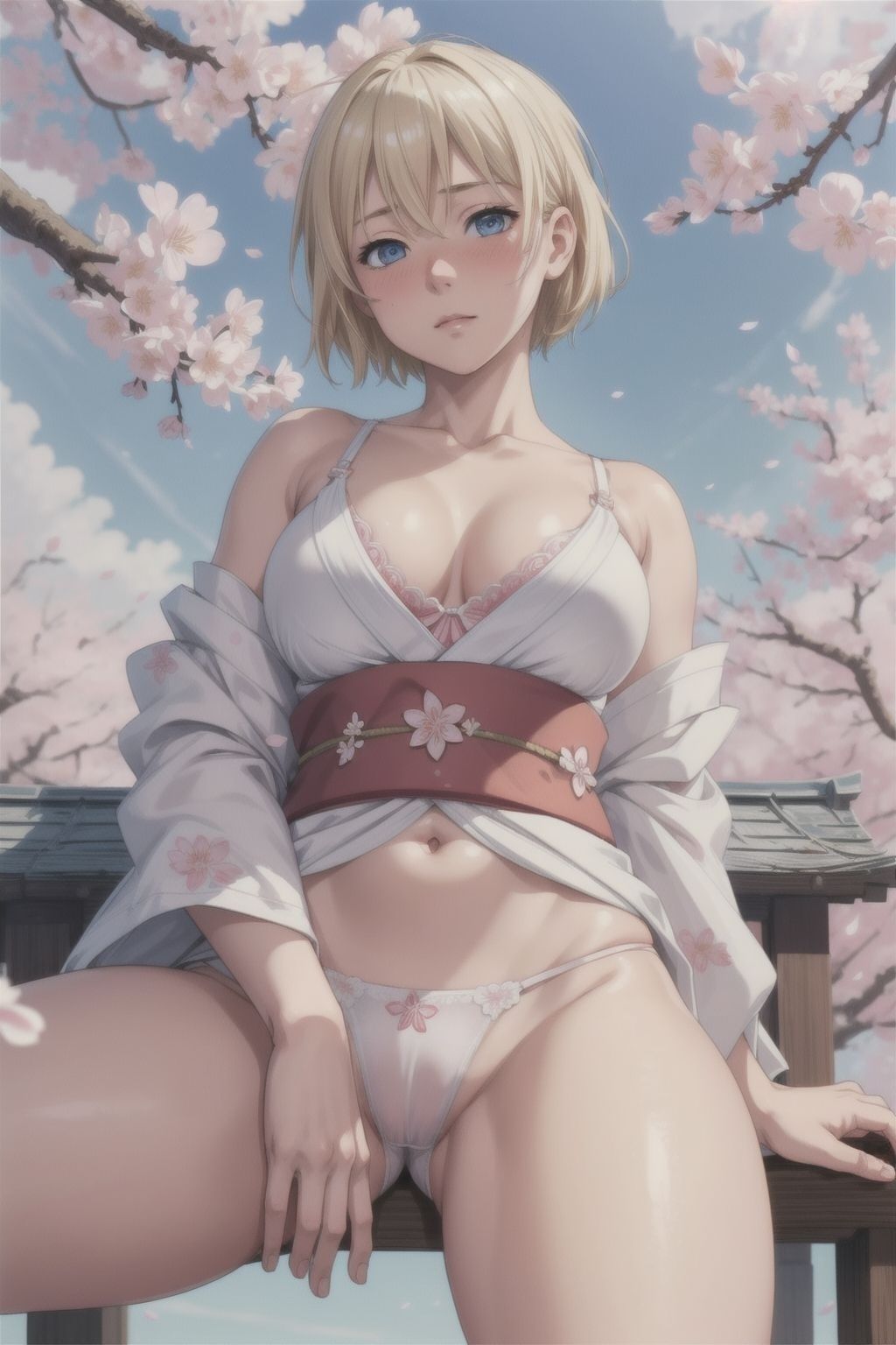 サンプル画像3:ブロンドショートの桜と着物(長ネギ粘菌) [d_573219]