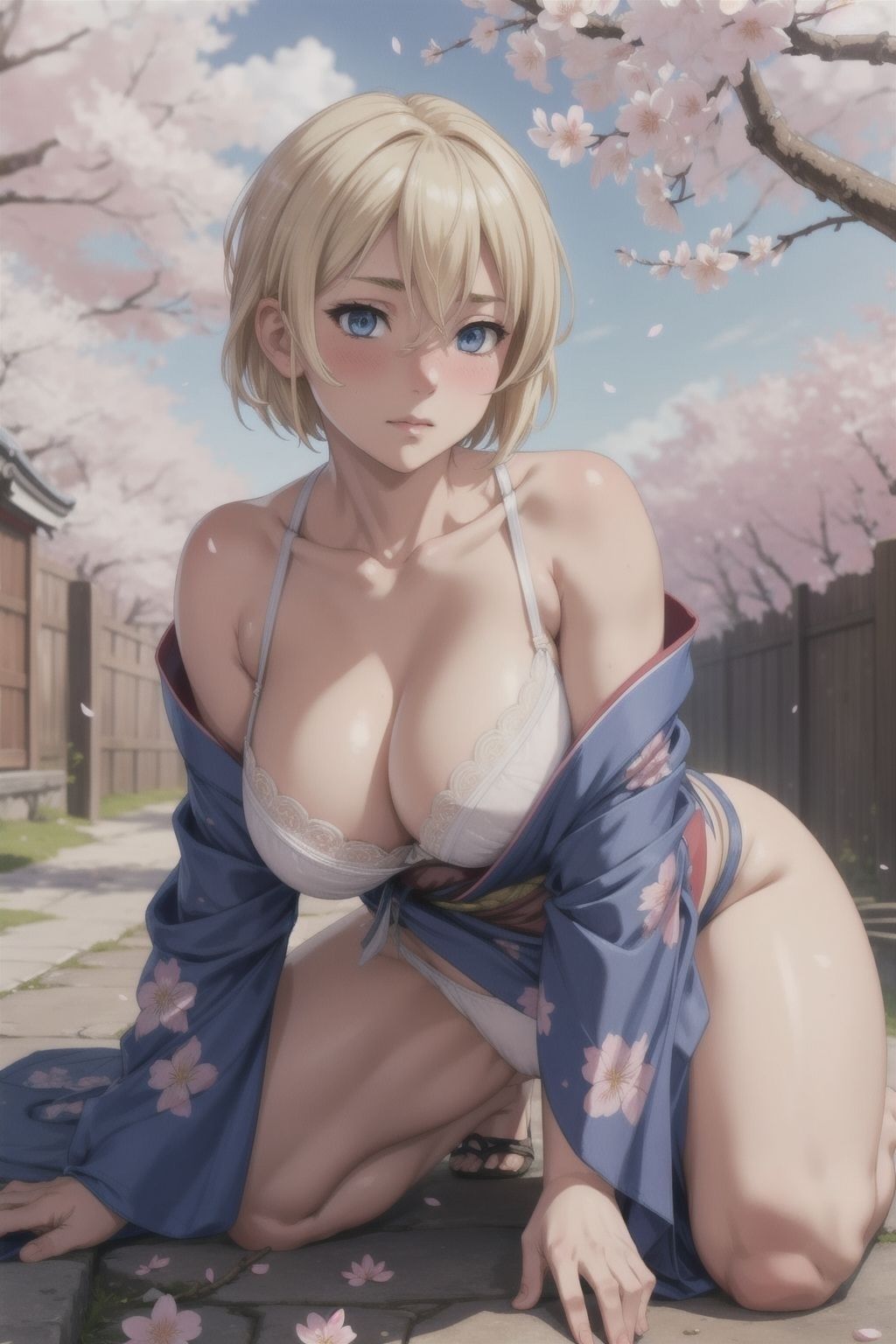 サンプル画像5:ブロンドショートの桜と着物(長ネギ粘菌) [d_573219]