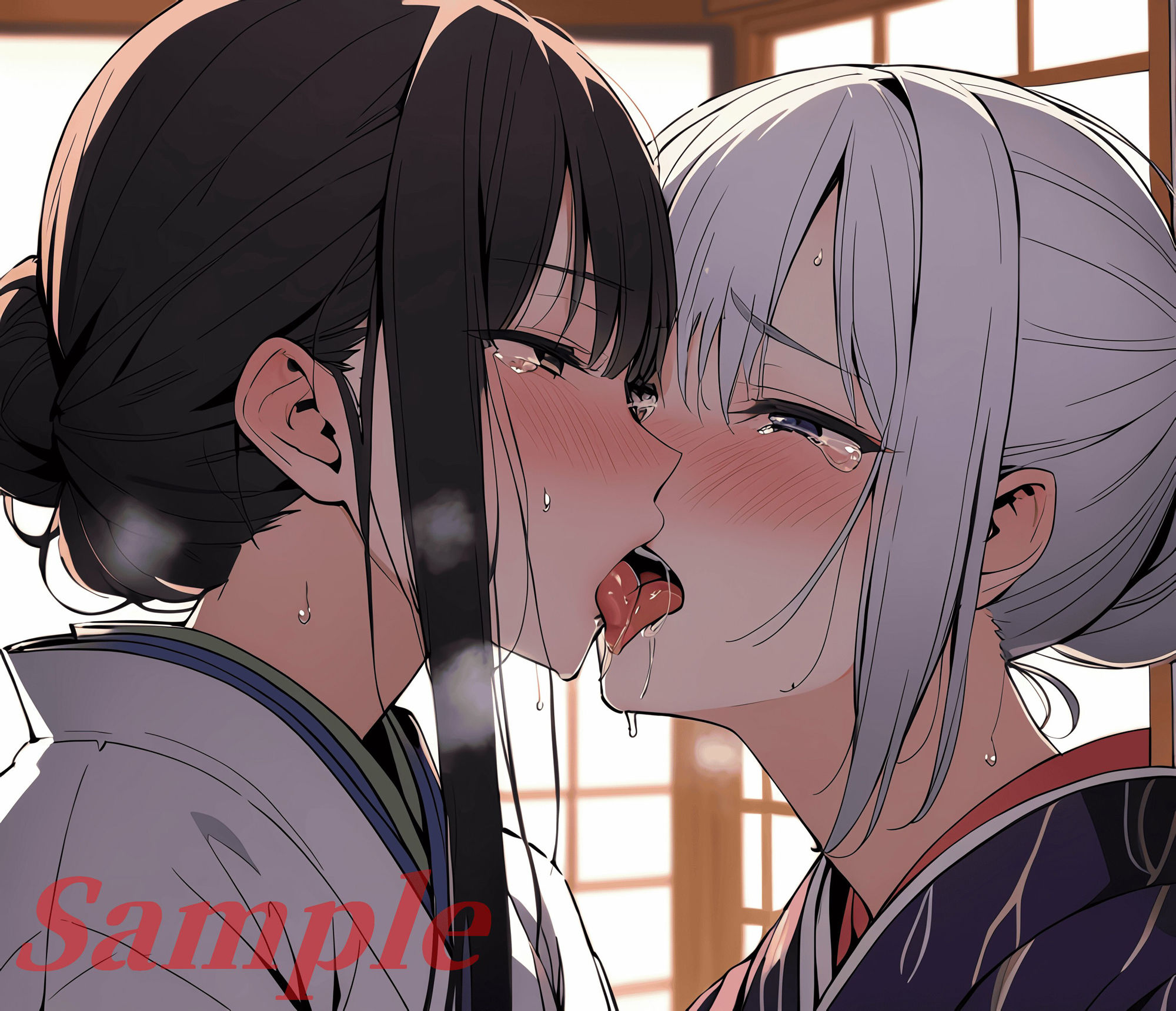 サンプル画像2:唾液べちゃべちゃレズキス〜高解像度イラスト集〜(AIと平和と男の娘) [d_573292]