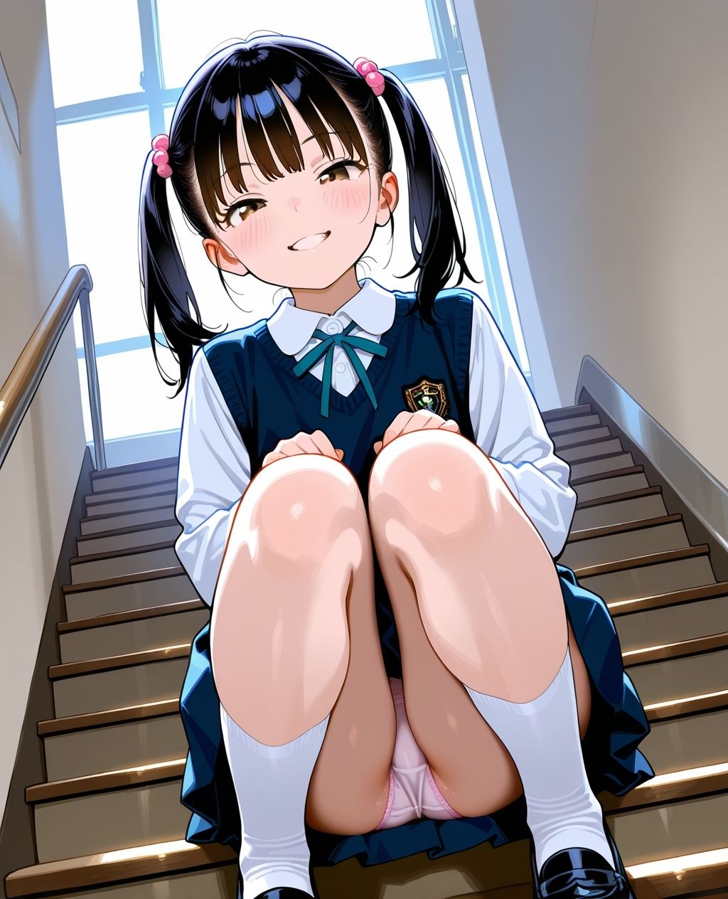 見せつけガールズ☆階段すわり編ツインテールVer 画像4