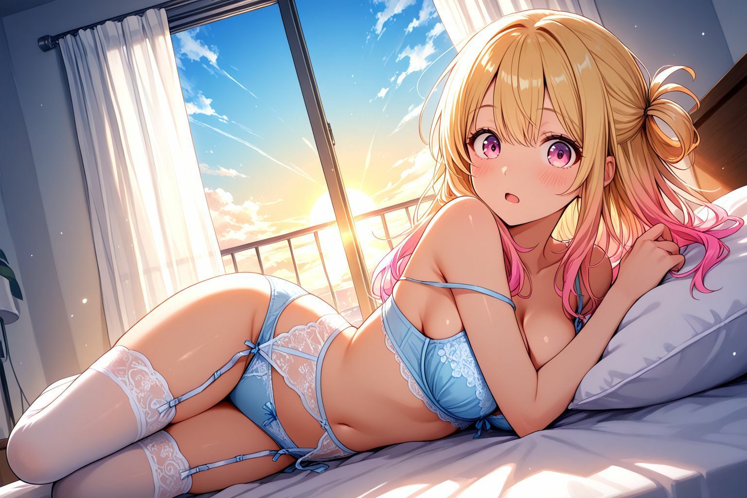 サンプル画像4:ミックスガールズコレクション  お泊りに来ていた幼馴染のパジャマ美少女と朝からえちえちセックス！(えちえち) [d_574378]