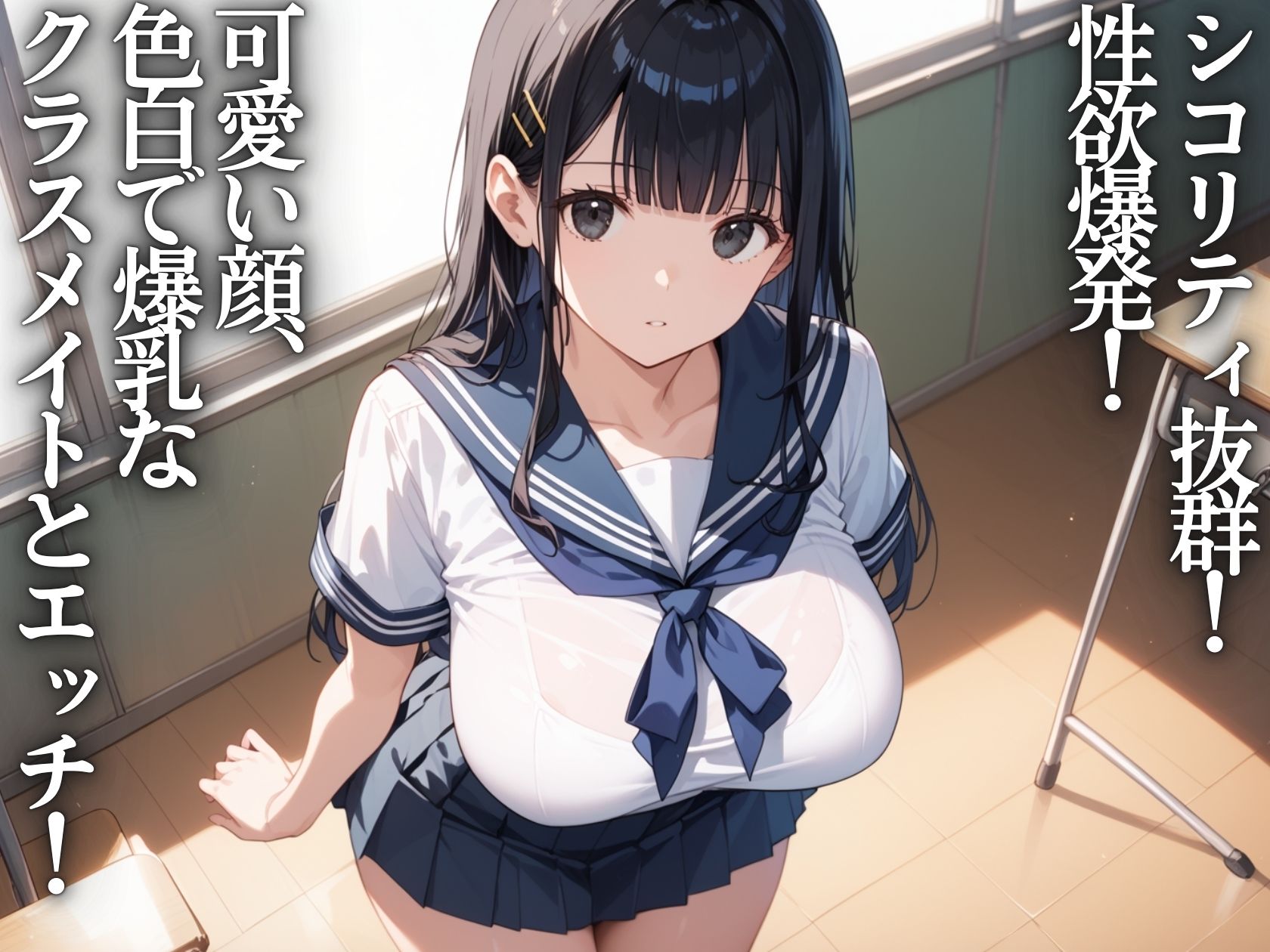 サンプル画像1:爆乳学園〜黒髪セーラー美少女と中出し性交(うおでっか) [d_574812]