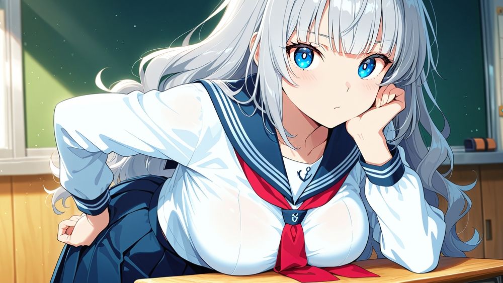 サンプル画像3:爆乳水色灰色ヘア水泳部員が新任コーチと生ハメ特訓【4K】(ニート印刷所) [d_574977]