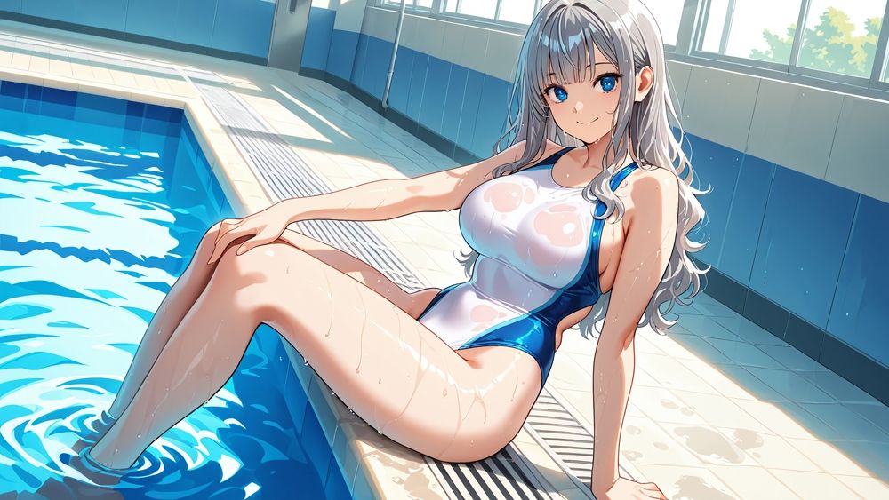 爆乳水色灰色ヘア水泳部員が新任コーチと生ハメ特訓【4K】 画像7