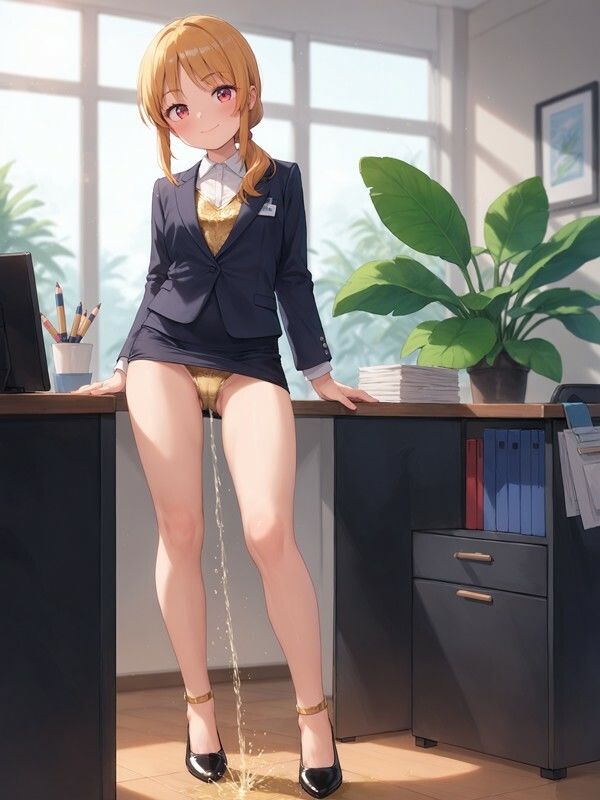 サンプル画像5:【おしっこxぱんつ＃45a】タイトスカートっぽいのをはいたかわいい女の子がパンツをはいたままおしっこをおもらししている画像集1(えっふぇれ) [d_576159]