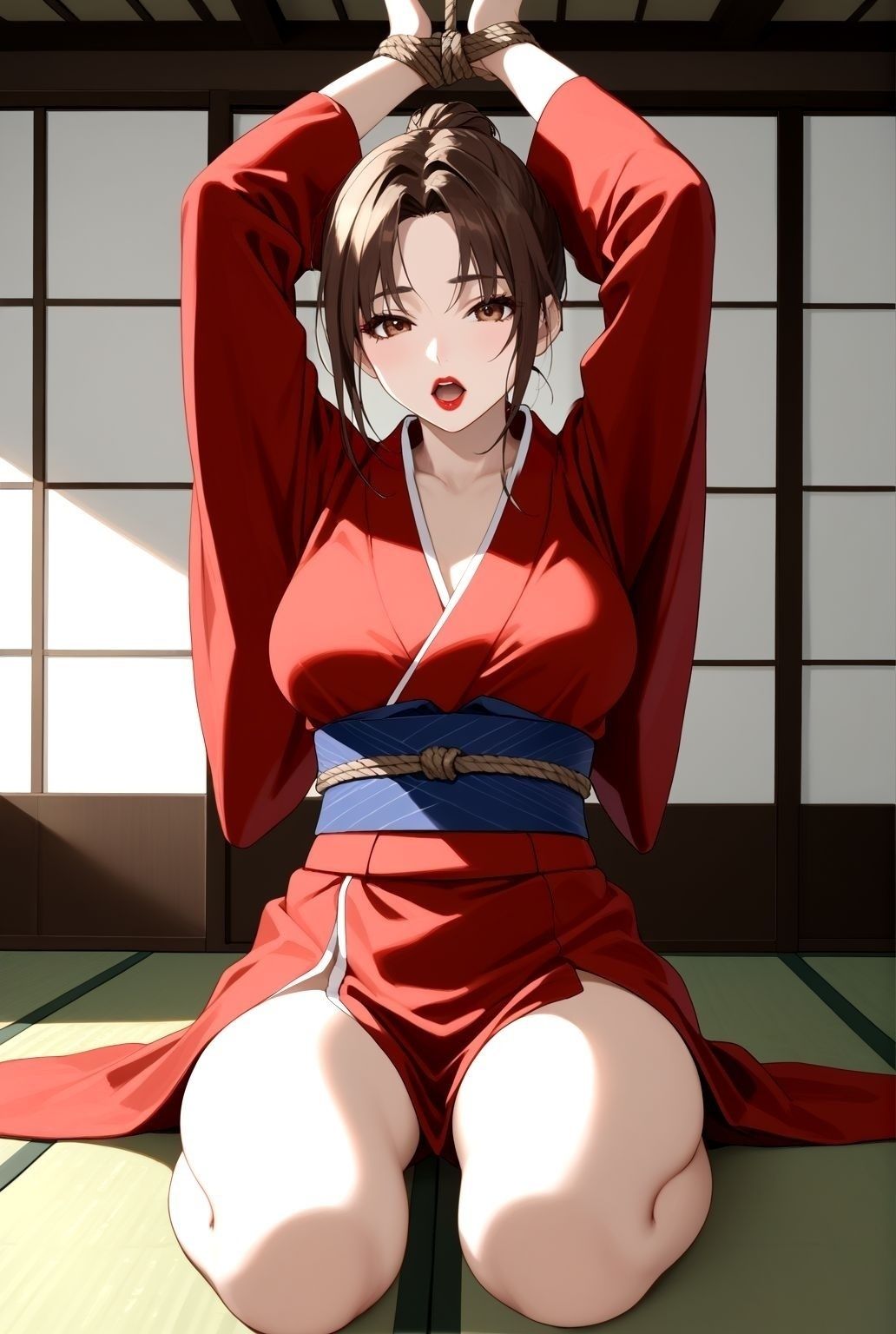 天井つるし 緊縛 巨乳美人 〜濡れた縄に囚われて〜 画像1