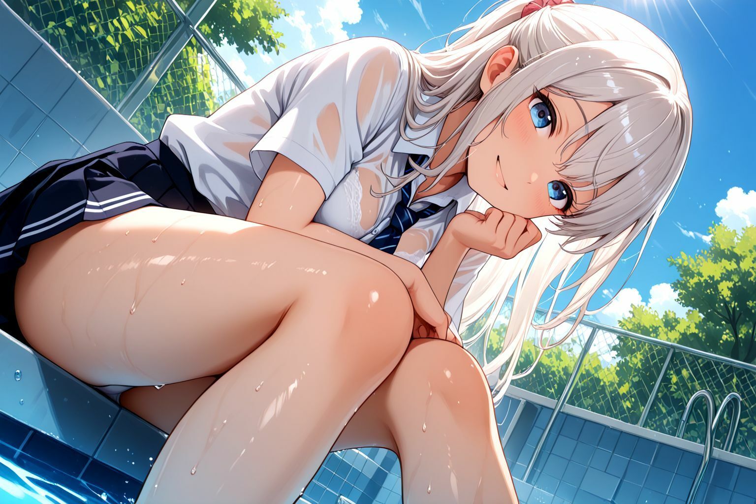 ミックスガールズコレクション プールに落っこちたスケスケ制服美少女に青姦セックス!! 画像2