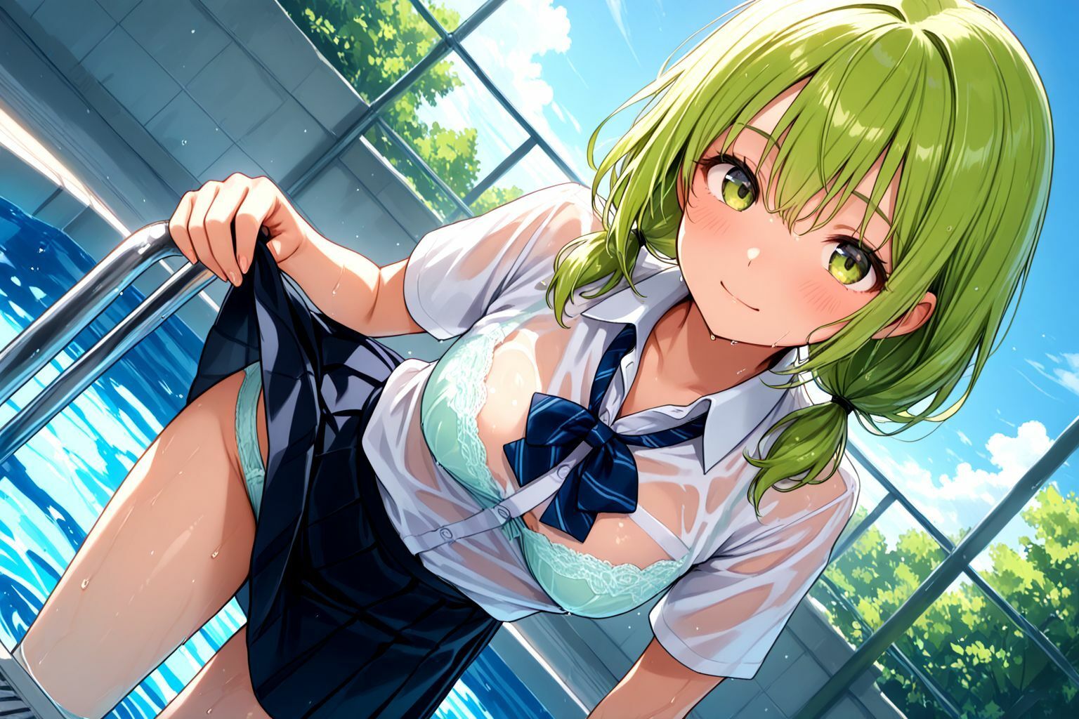 ミックスガールズコレクション プールに落っこちたスケスケ制服美少女に青姦セックス!! 画像3