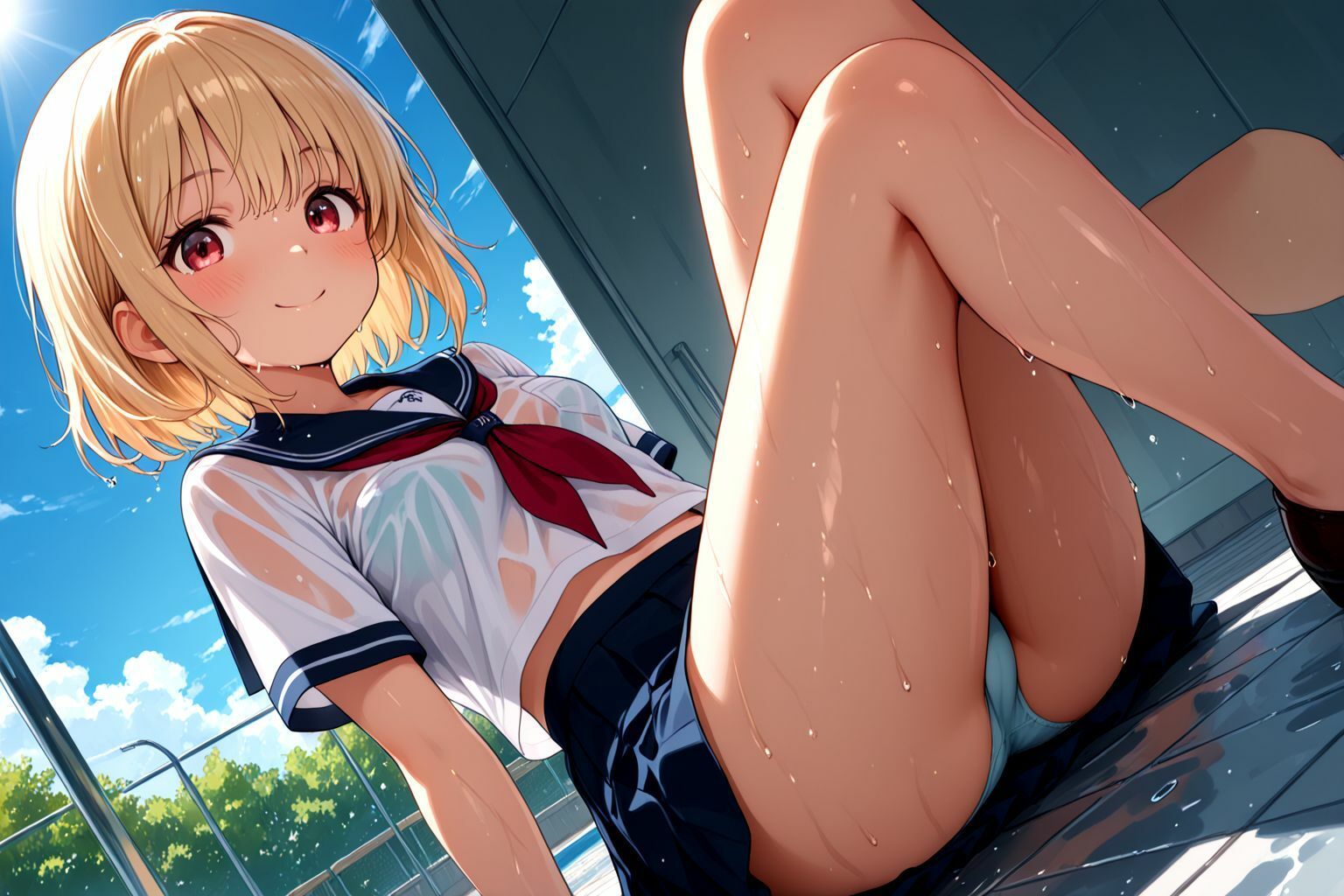 ミックスガールズコレクション プールに落っこちたスケスケちっぱい制服美少女に青姦セックス!! 画像2