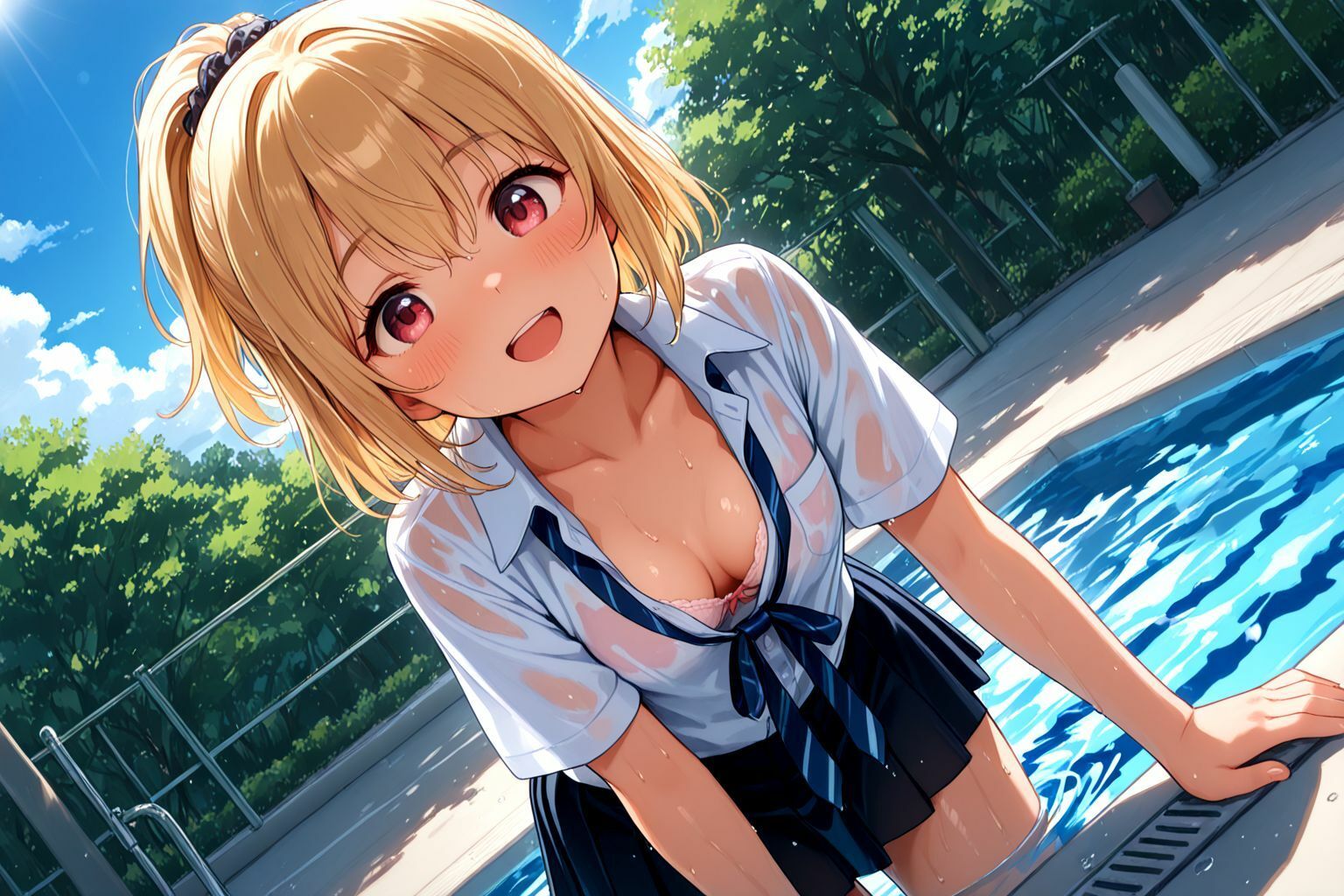 サンプル画像3:ミックスガールズコレクション  プールに落っこちたスケスケちっぱい制服美少女に青姦セックス！！(ミックスガールズコレクション) [d_576423]