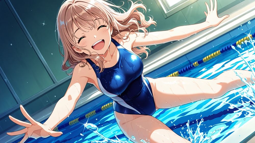 緑髪長身姉と茶髪妹が水泳コーチと競泳水着3P中出し【4K】 画像5