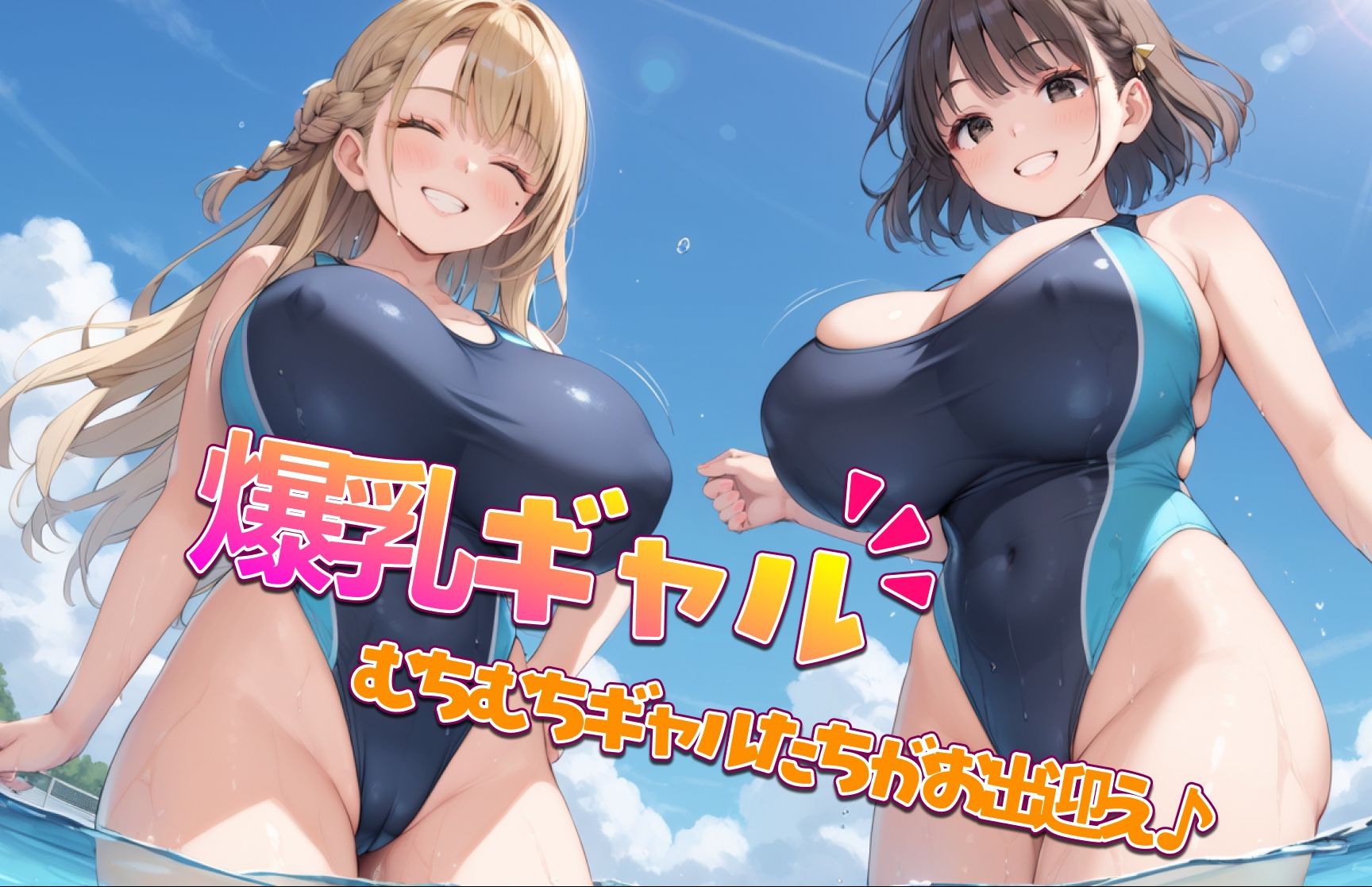 サンプル画像1:爆乳ギャル！！スク水ハーレム-水泳部に入ったらビッチたちがやりたい放題だった件(淫乱おかずくらぶ) [d_577036]