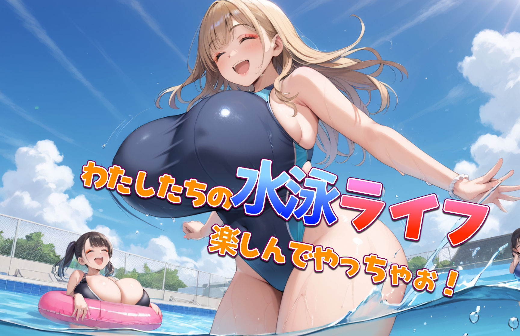 サンプル画像5:爆乳ギャル！！スク水ハーレム-水泳部に入ったらビッチたちがやりたい放題だった件(淫乱おかずくらぶ) [d_577036]