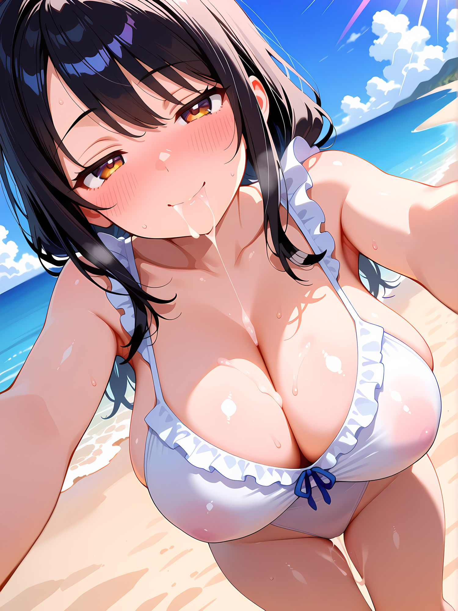 サンプル画像5:ジト目の巨乳美少女とビーチで！6(にょすらもっち) [d_577598]