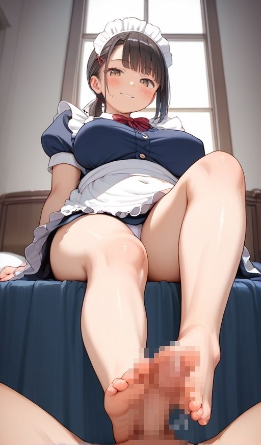 サンプル画像3:むちむちメイドの生足パンチラで足コキされるのが沼る画集(ムチムチ堂本舗) [d_577742]