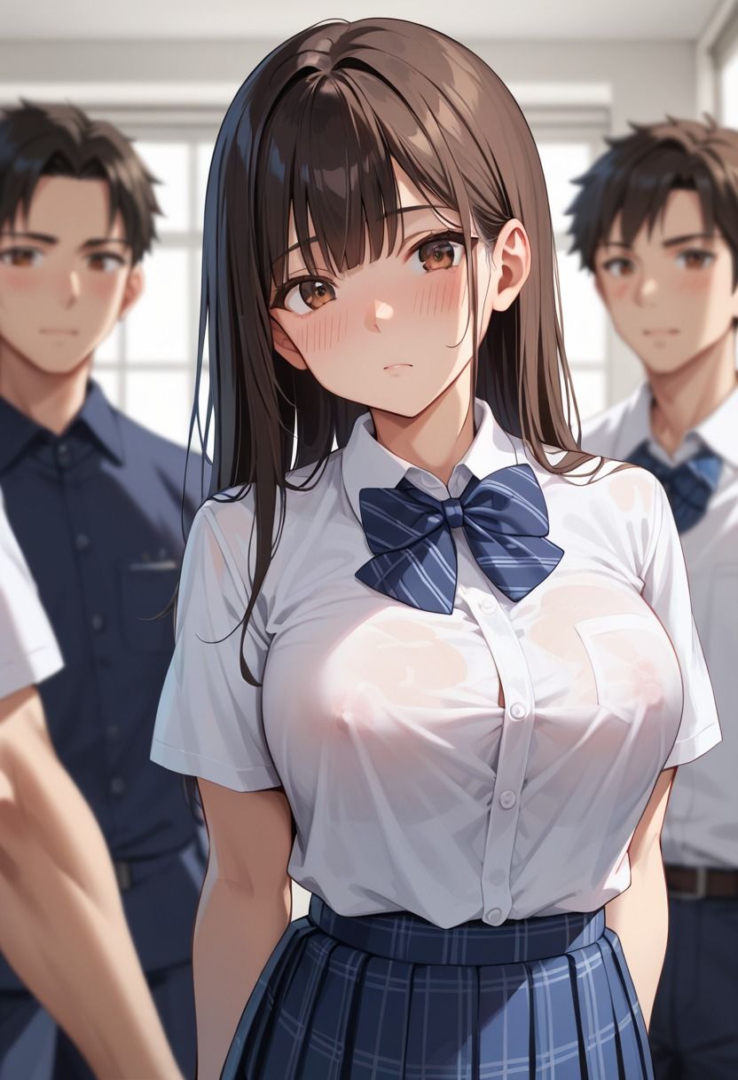 爆乳のスク水女子校生に孕ませ生セックス 画像1