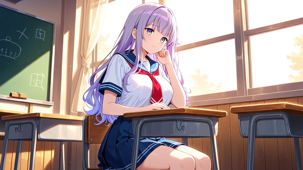 純白スク水の紫髪&赤髪爆乳美少女が顧問と放課後孕ませ交尾【4K】【高画質】 画像3