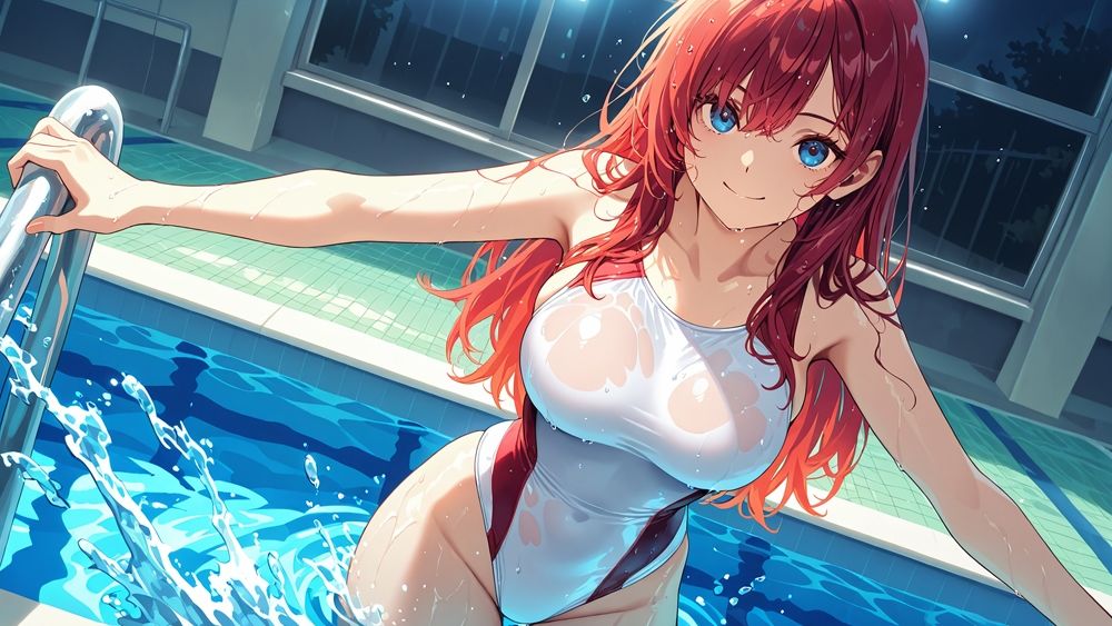 純白スク水の紫髪&赤髪爆乳美少女が顧問と放課後孕ませ交尾【4K】【高画質】 画像4