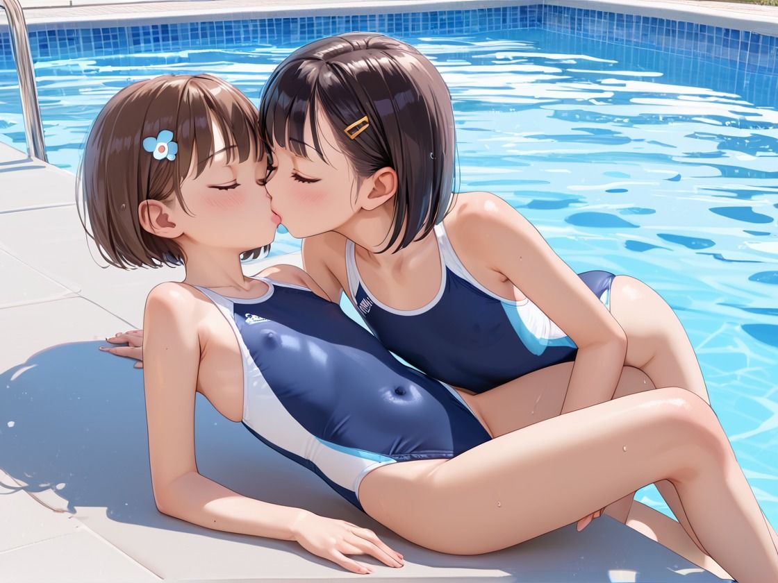プールで好きな子がスク水でレズってるのを見て口封しSEX サンプル画像 5