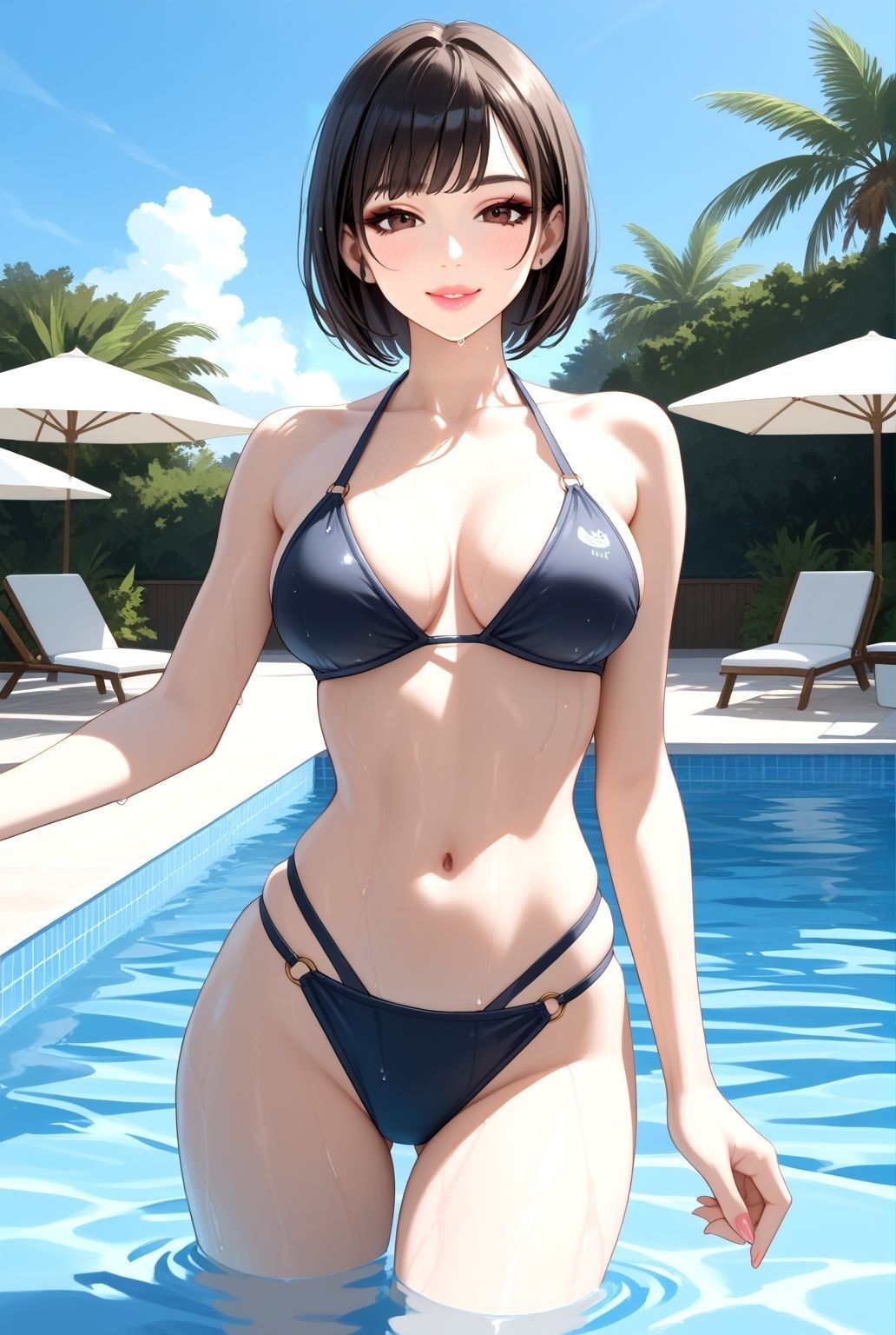 プールに濡れる巨乳モデルの誘惑 画像1
