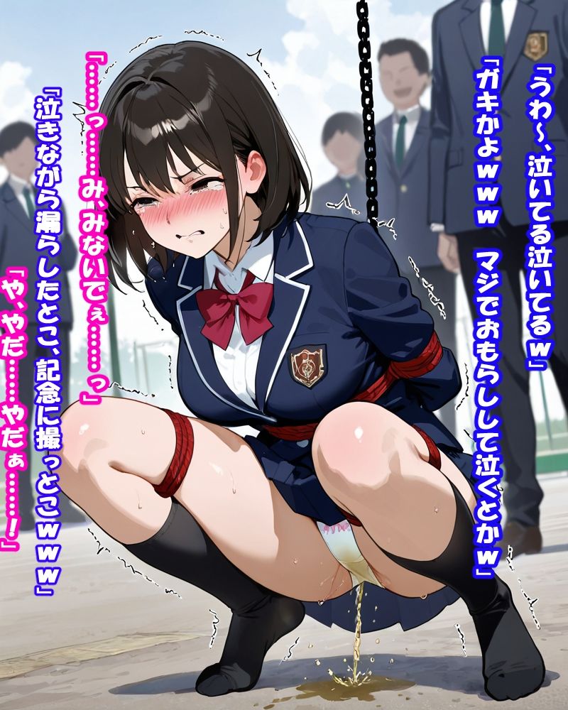 サンプル画像1:「JK羞恥おもらし図鑑」〜見られながら、泣きながら、こぼれちゃう。〜【セリフ付きイラスト集】(スポガ) [d_579109]