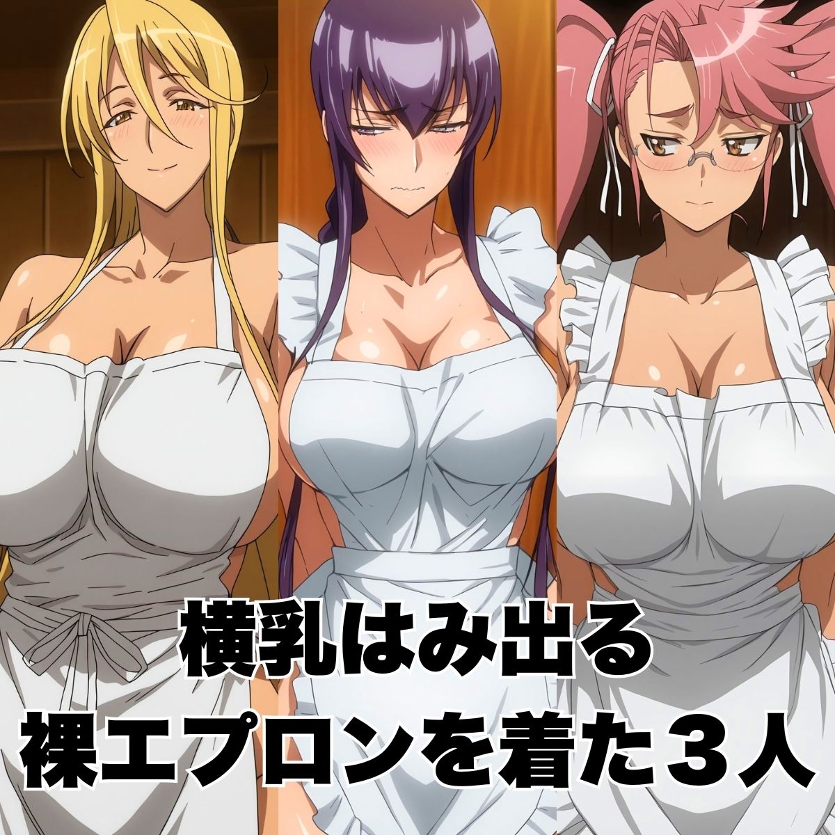横乳はみ出す裸エプロン 3キャラ500枚 画像1
