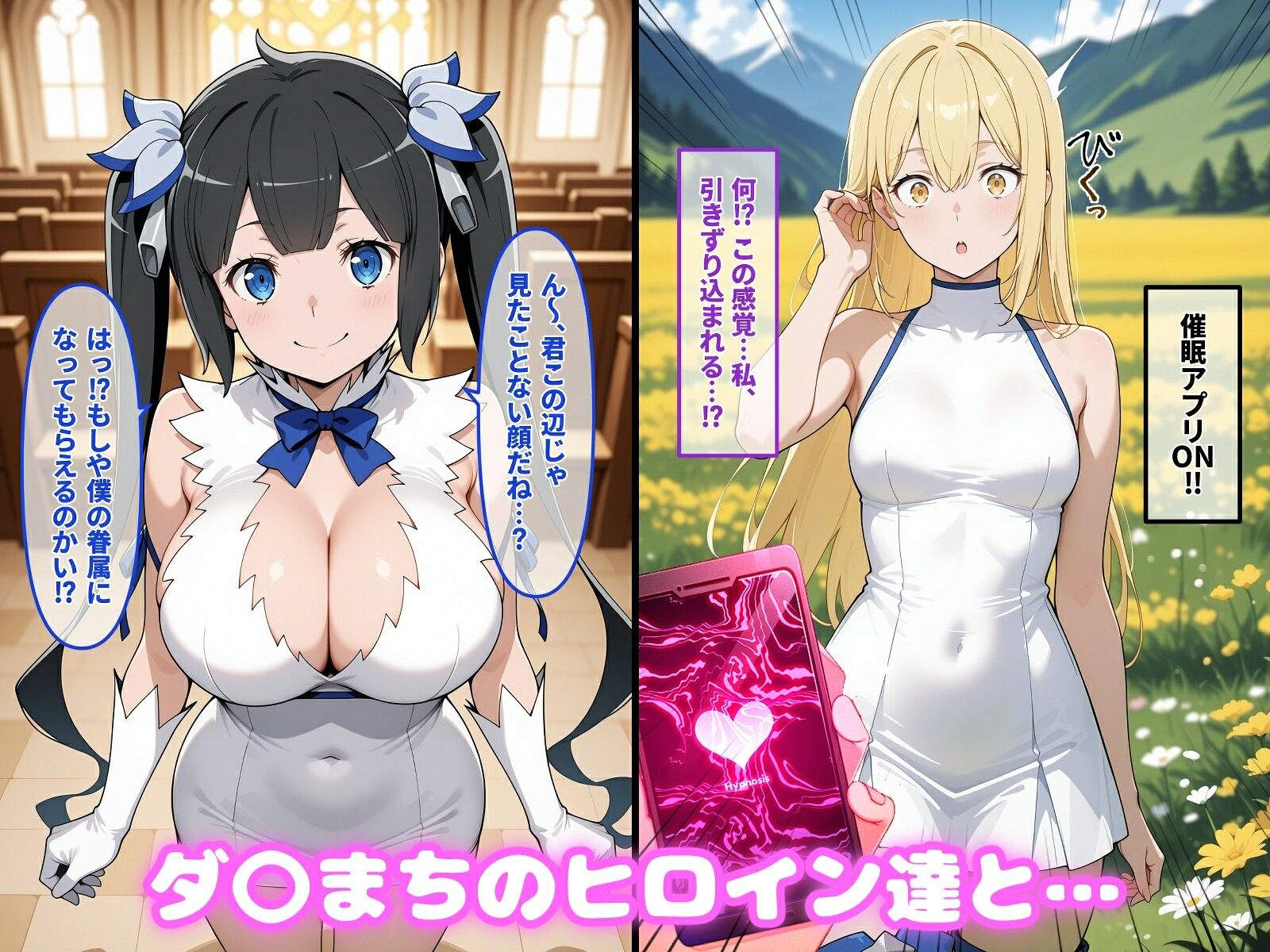【エロ漫画】ダ〇まちのヒロイン達と汗だく孕ませHする話1