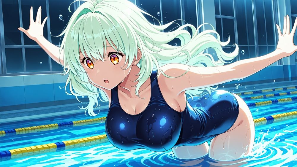 爆乳緑青スク水美少女が新任コーチと孕ませ絶頂【4K】 画像4