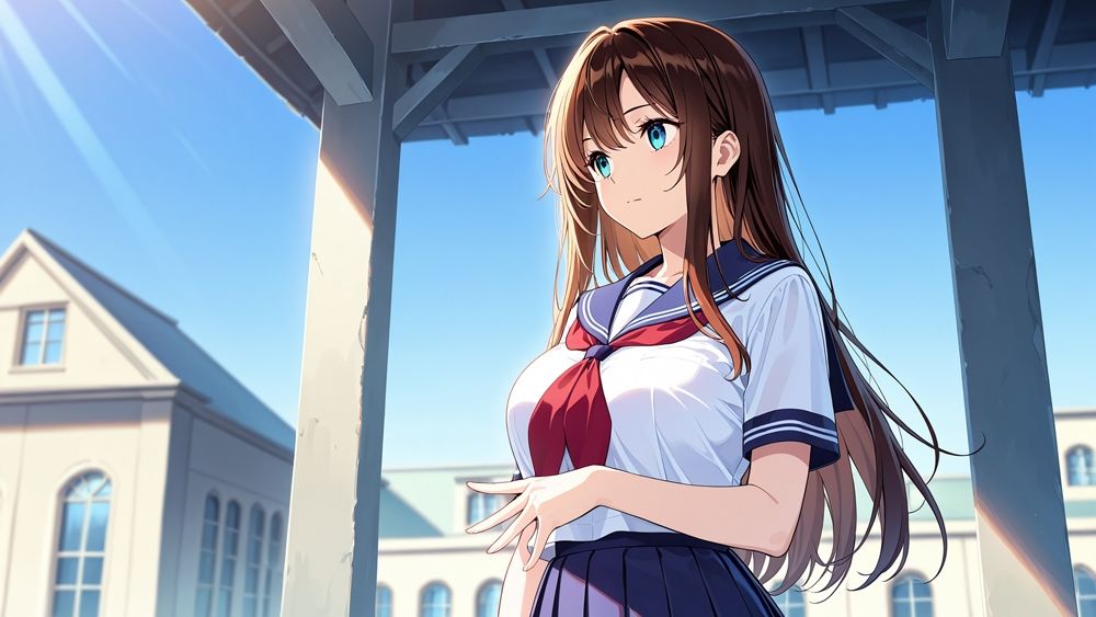 爆乳紫髪茶髪スク水美少女が教師と放課後中出し交尾【4K】 画像2