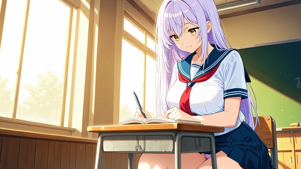 サンプル画像3:爆乳紫髪茶髪スク水美少女が教師と放課後中出し交尾【4K】(ニート印刷所) [d_582385]