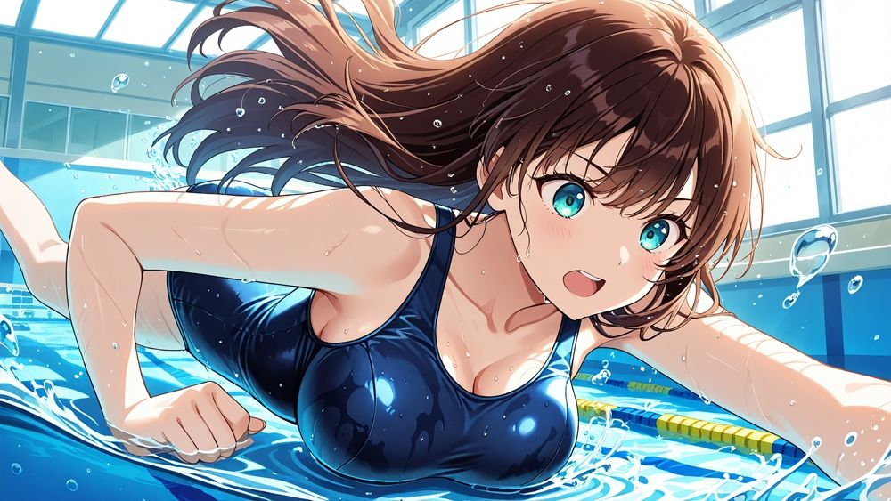 爆乳紫髪茶髪スク水美少女が教師と放課後中出し交尾【4K】 画像4