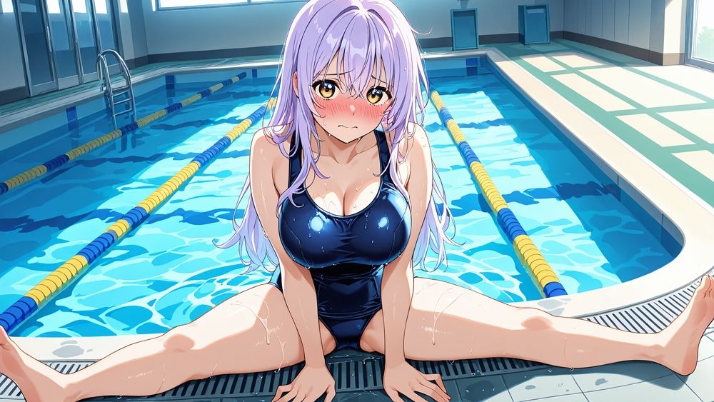 爆乳紫髪茶髪スク水美少女が教師と放課後中出し交尾【4K】 画像5