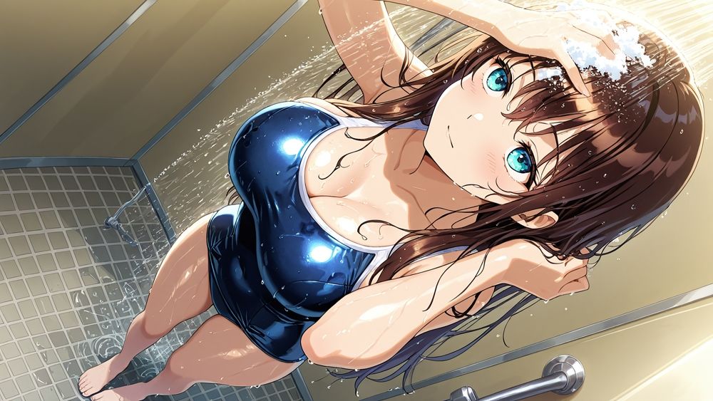 爆乳紫髪茶髪スク水美少女が教師と放課後中出し交尾【4K】 画像6