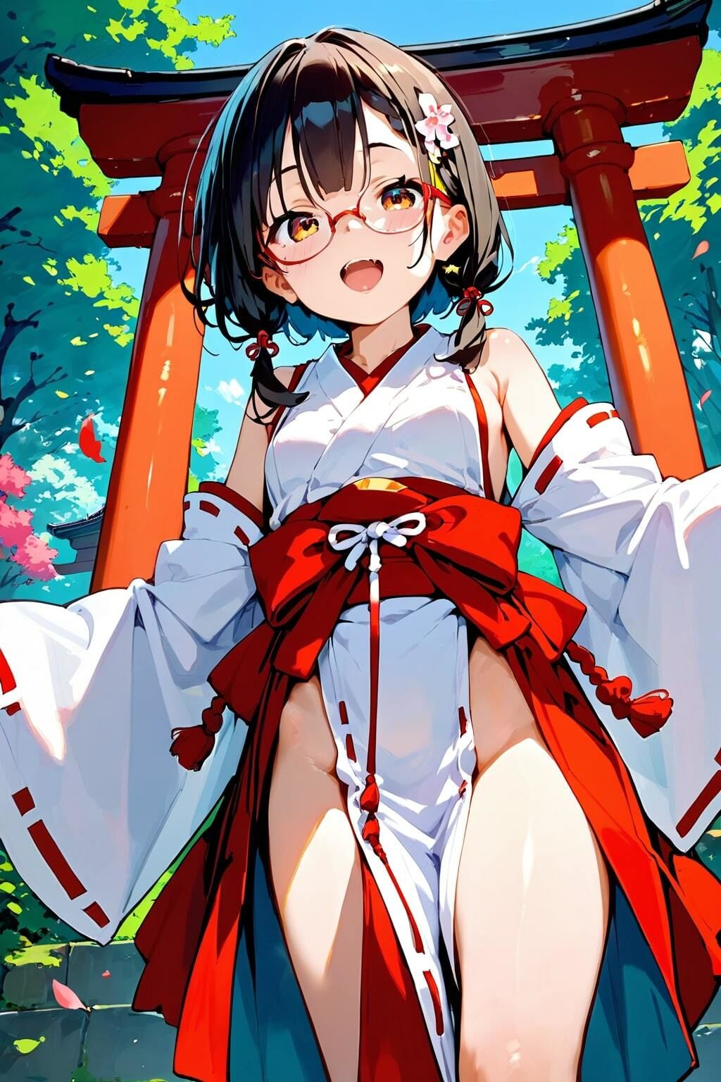 はじめてのエッチごっこ メガネ少女×巫女 画像1