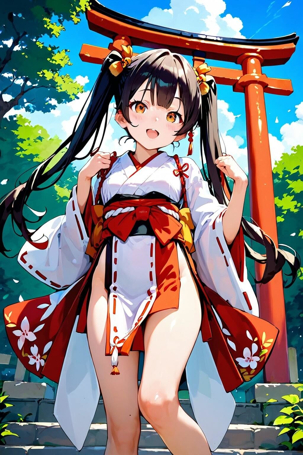 はじめてのエッチごっこ ツインテ少女×巫女 画像1