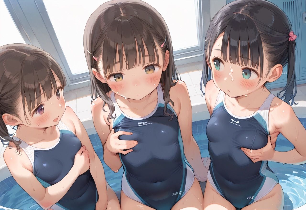 授業の後のプールサイドでつるぺた生徒にぶっかけ性指導 画像3