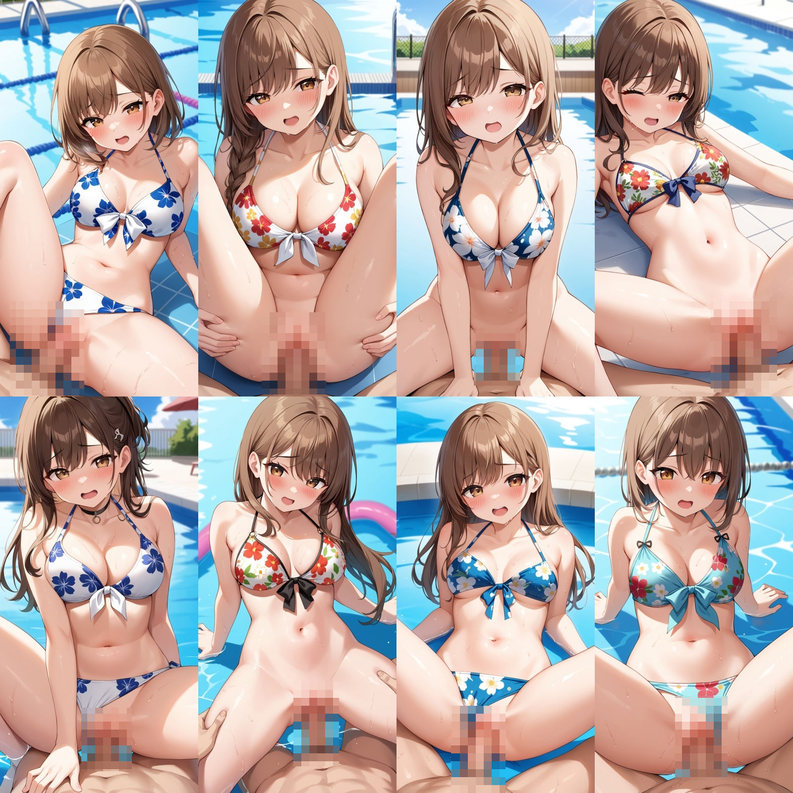 サンプル画像4:貸し切りプールで花柄ビキニエッチ【500枚】(女子高生) [d_583346]