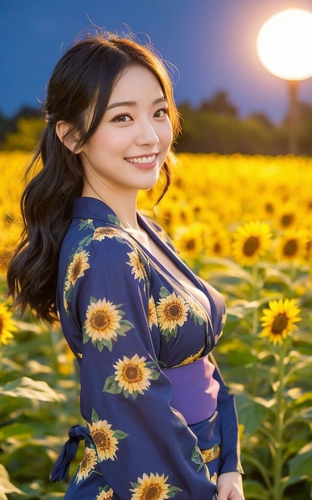 サンプル画像4:【美女名録】vol3.15  向日葵の夜──ひまわり畑で待つ君  203枚【AIグラビア写真集】(AI美女制作参謀本部2課) [d_584543]