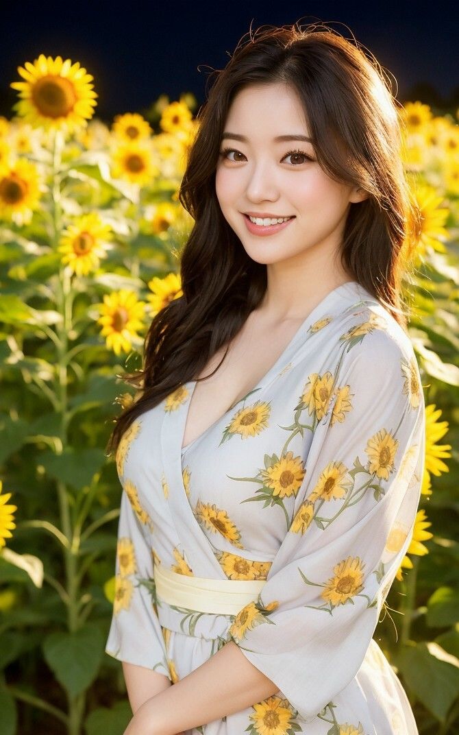 サンプル画像5:【美女名録】vol3.15  向日葵の夜──ひまわり畑で待つ君  203枚【AIグラビア写真集】(AI美女制作参謀本部2課) [d_584543]