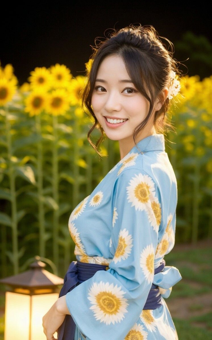 サンプル画像6:【美女名録】vol3.15  向日葵の夜──ひまわり畑で待つ君  203枚【AIグラビア写真集】(AI美女制作参謀本部2課) [d_584543]