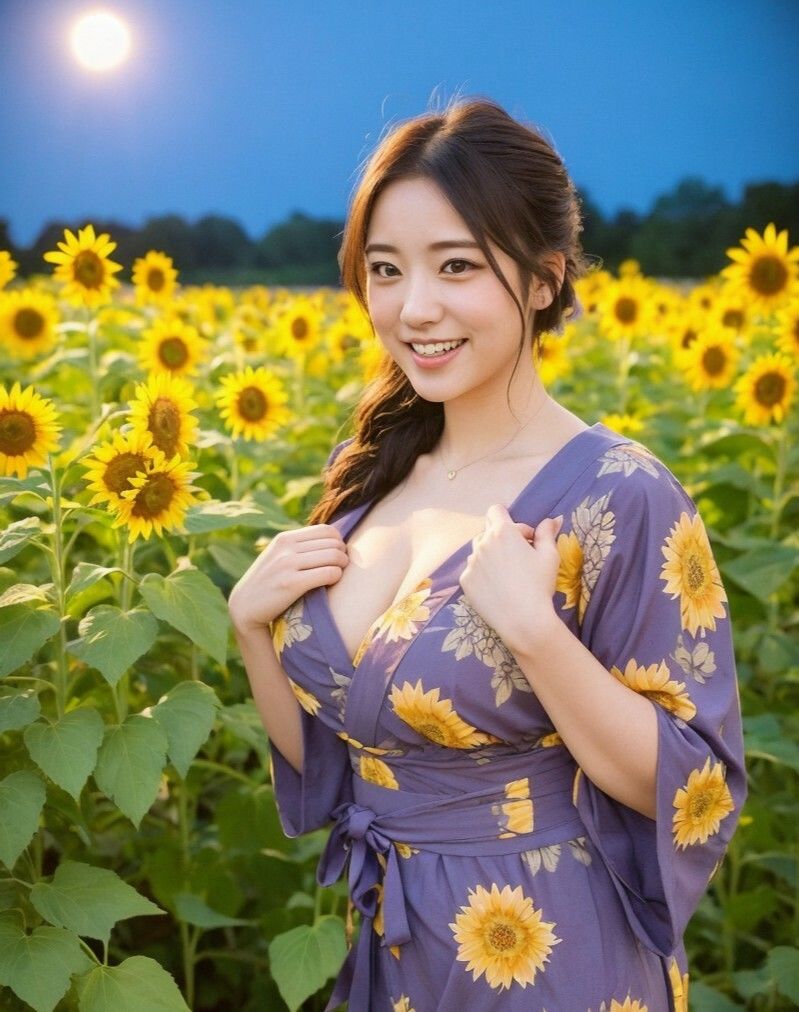 【美女名録】vol3.15 向日葵の夜──ひまわり畑で待つ君 203枚【AIグラビア写真集】 画像7
