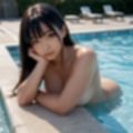 別荘の庭のプールに美女を呼んだ（セリフなし  AI画像集）