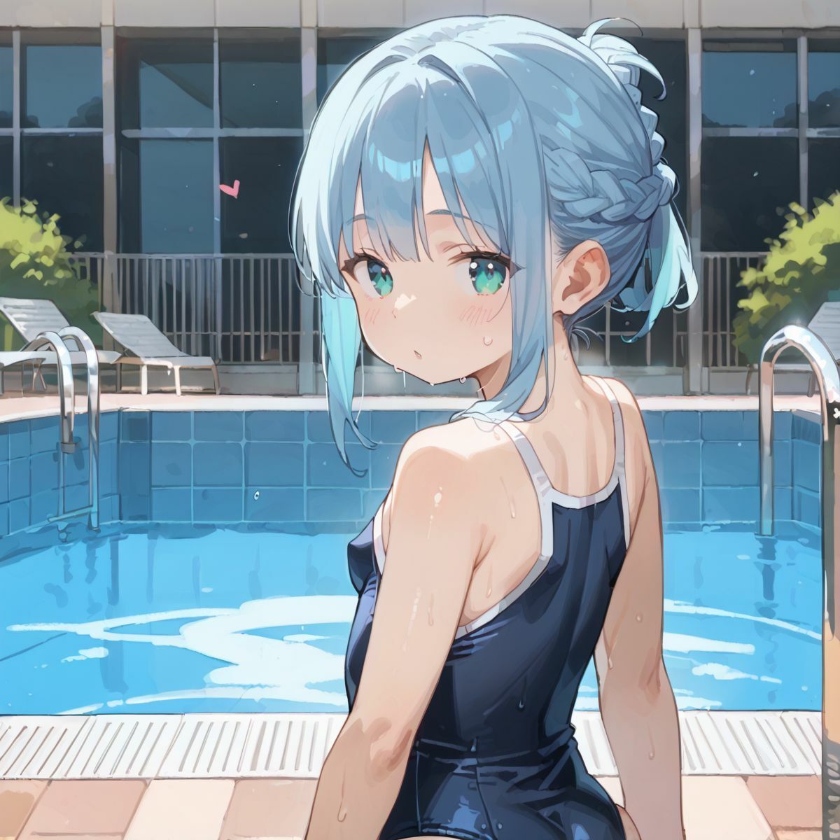スクール水着がエロい貧乳後輩ちゃんを誰もいないプールに呼び出して中出しえっち02 画像1