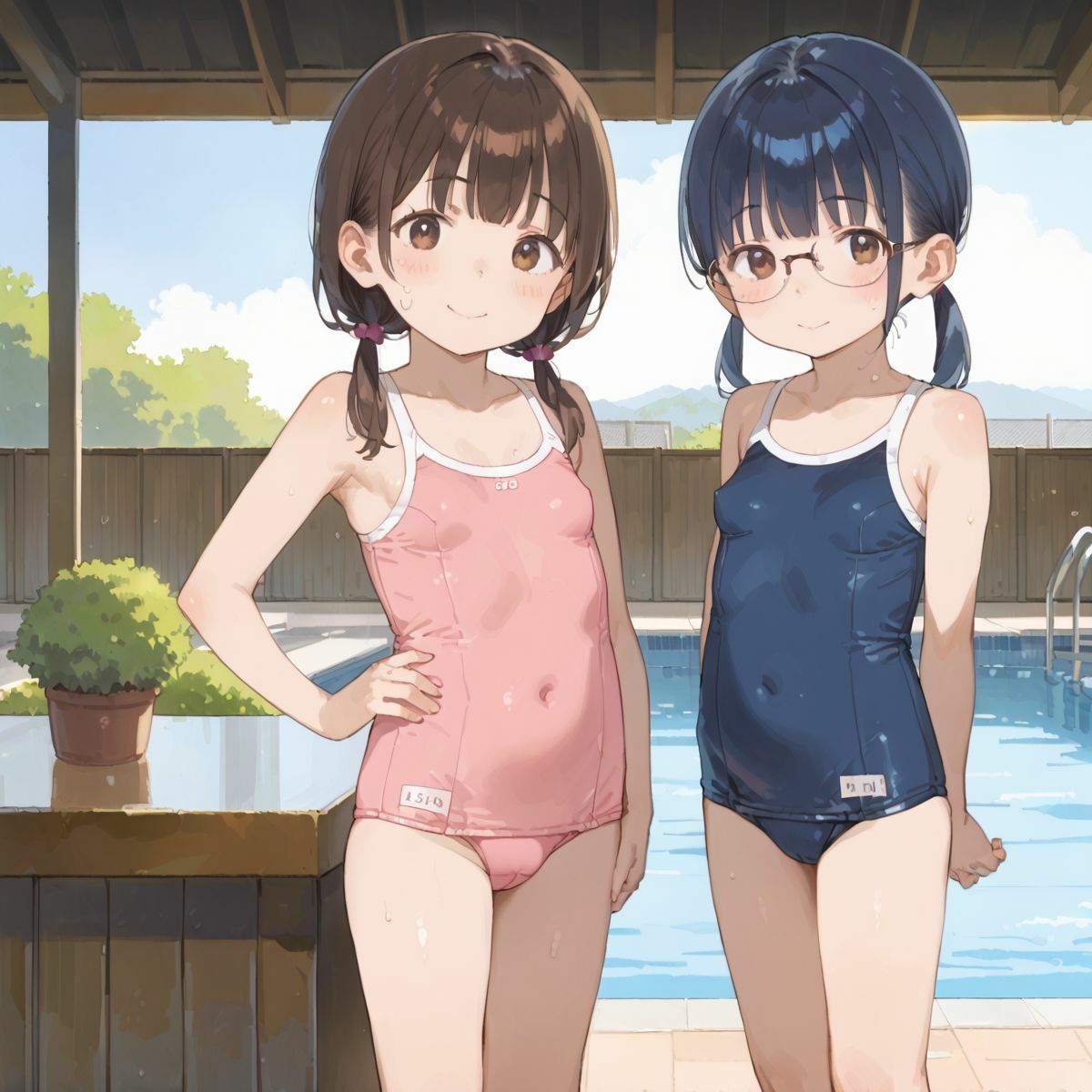 スクール水着がエロい貧乳後輩ちゃんを誰もいないプールに呼び出して中出しえっち02 画像8