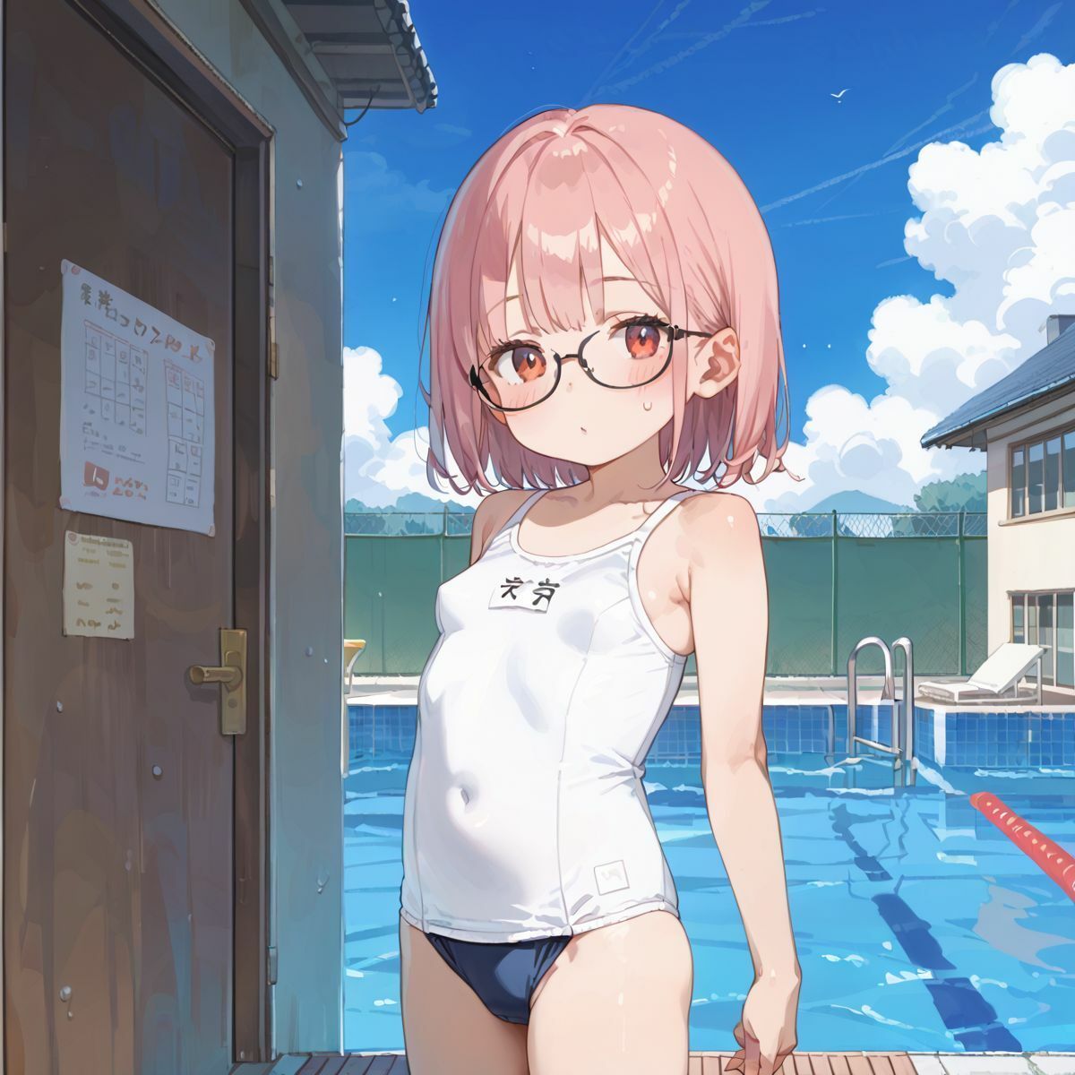 スクール水着がエロい貧乳後輩ちゃんを誰もいないプールに呼び出して中出しえっち03 画像9