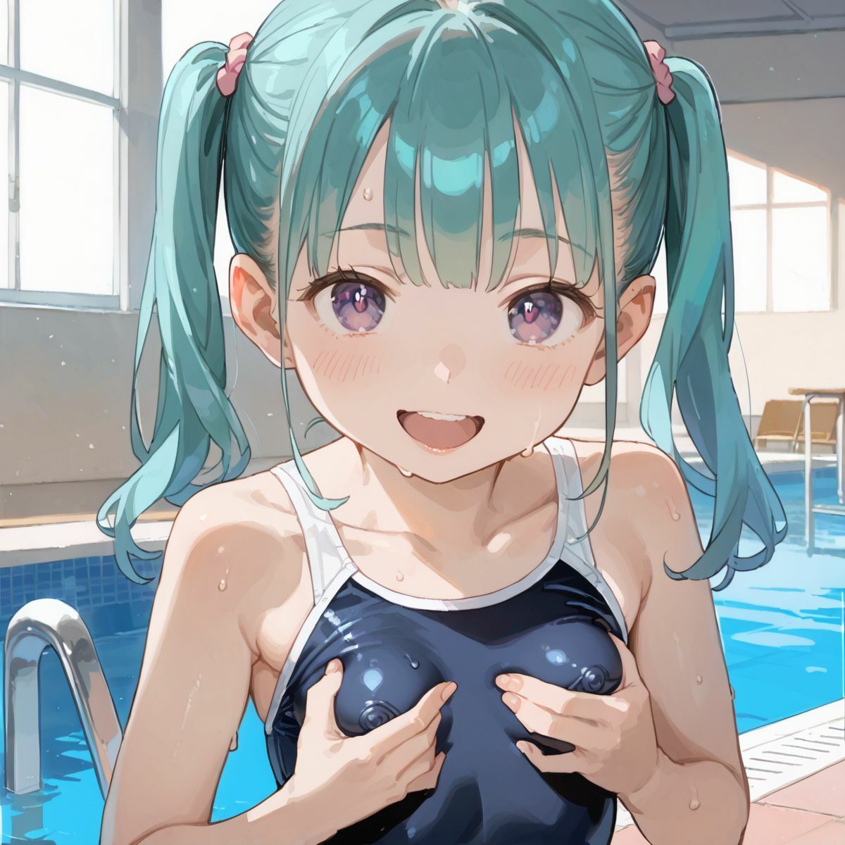 スクール水着がエロい貧乳後輩ちゃんを誰もいないプールに呼び出して中出しえっち03 画像10