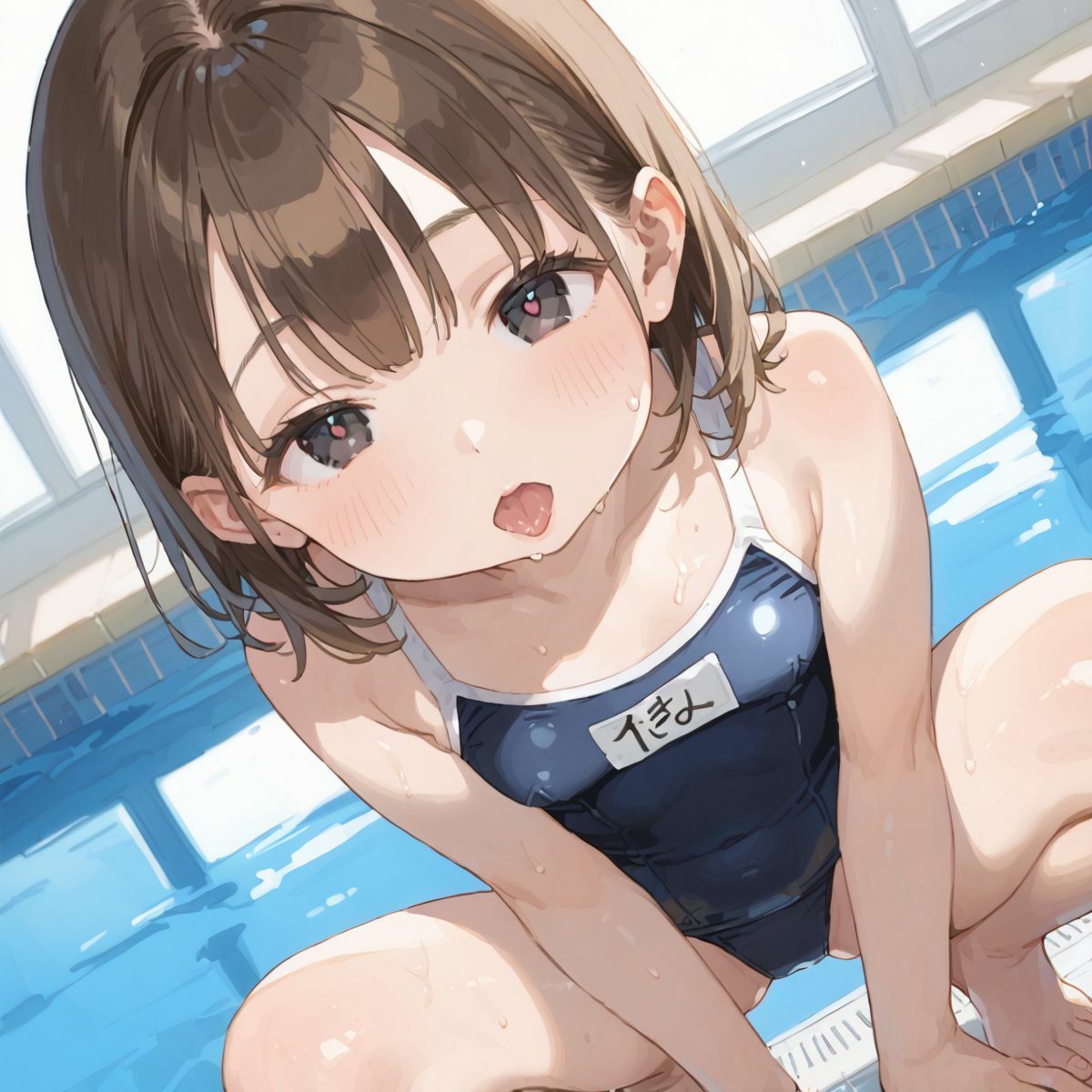 スクール水着がエロい貧乳後輩ちゃんを誰もいないプールに呼び出して中出しえっち04 画像8