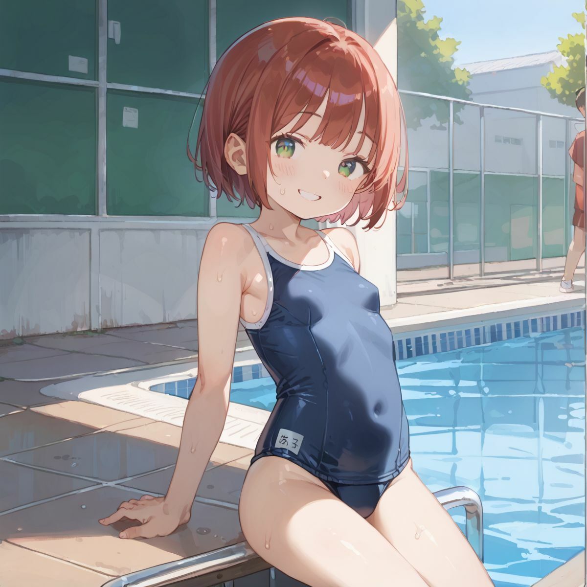 スクール水着がエロい貧乳後輩ちゃんを誰もいないプールに呼び出して中出しえっち06 画像8