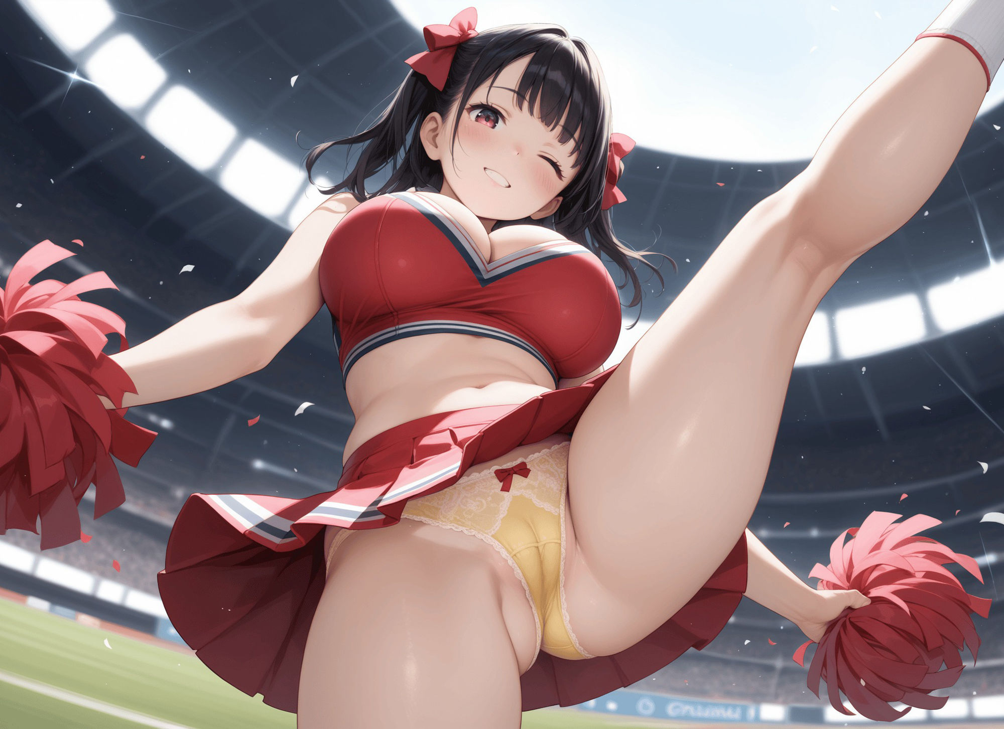 サンプル画像2:見上げたチアガールパンツ・見上げた制服濡れ濡れパンツ(シャインのAIイラスト) [d_584937]