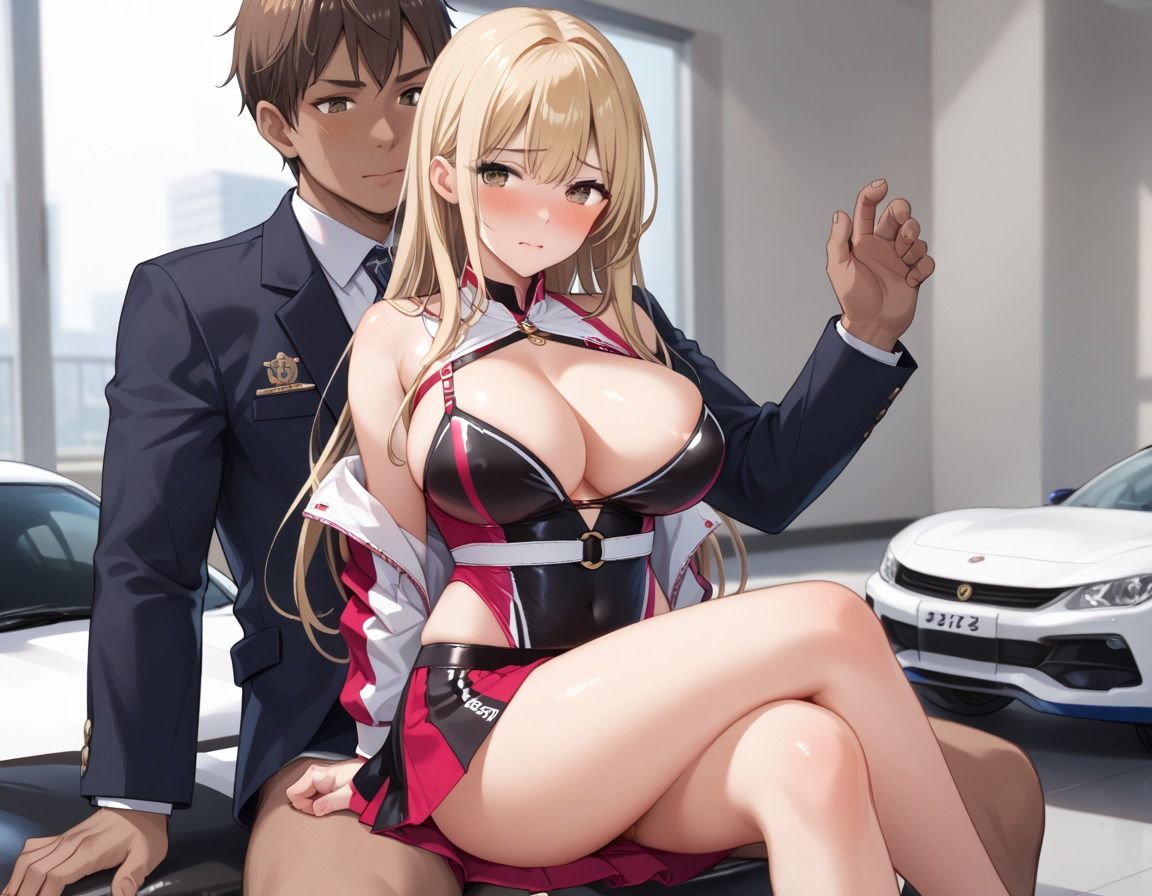 レースクイーン姿の爆乳ギャルに本気の中出しSEX 画像1